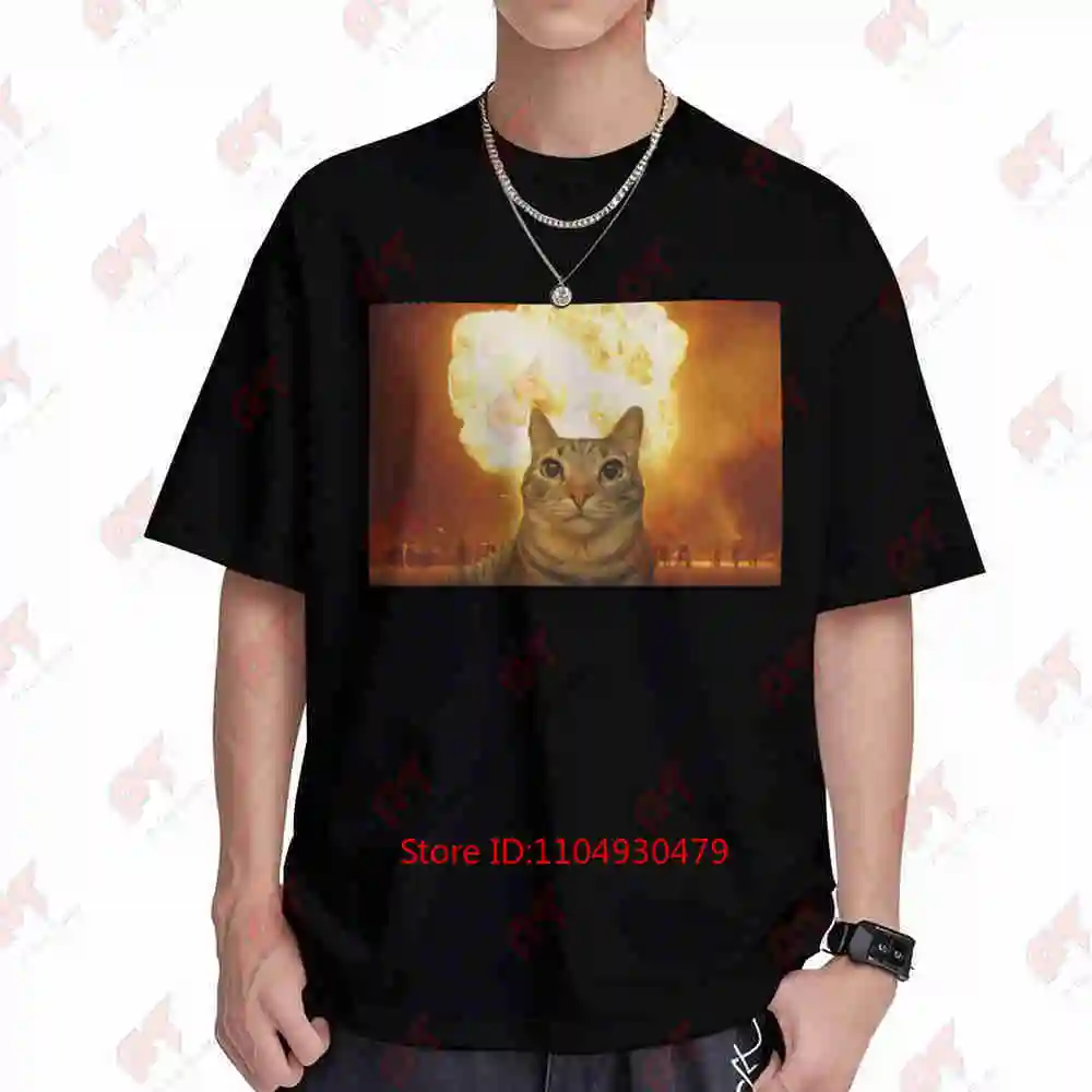 Cat Explosion Brain Rot Ironic Meme Short Sleeve Tee 100% Cotton T-Shirt