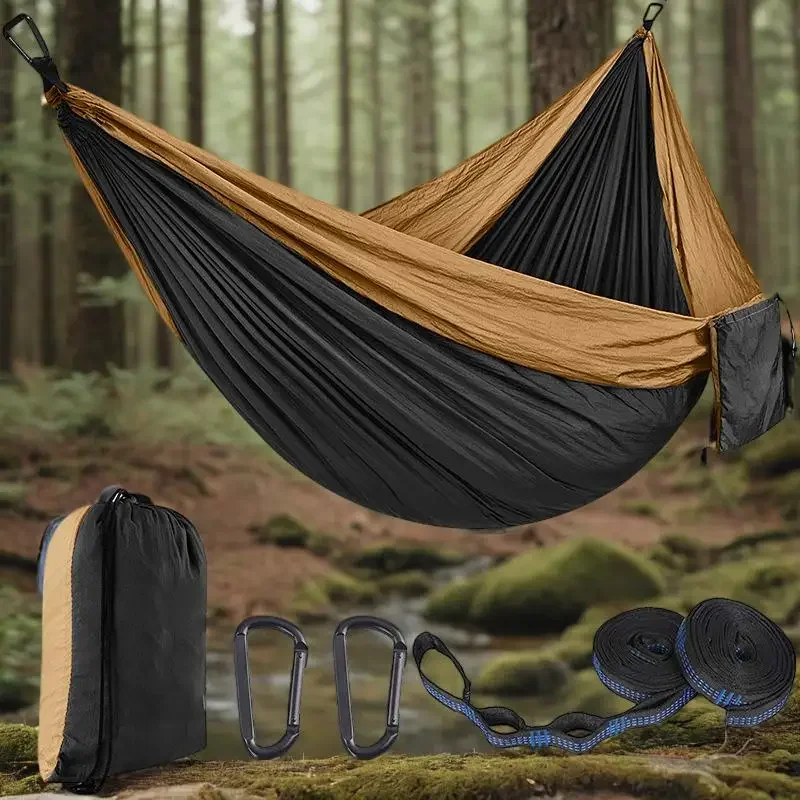 Parachute Hammock with Hammock Straps and Black Camping Survival Travel Carabiner Solid Color Double Person Outdoor Furniture image 2