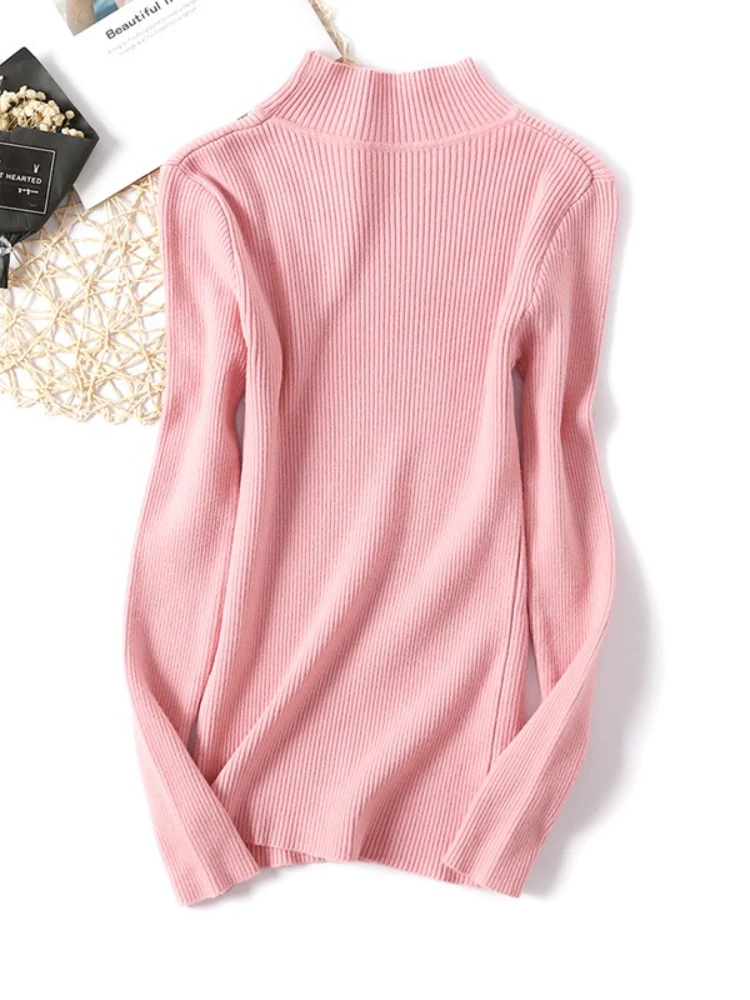 ZJAISS 2025 Autumn Winter Long Sleeve Knitted Sweater Turtleneck Ribbed Slim Women Pullovers Soft Warm New Jumper Pullover