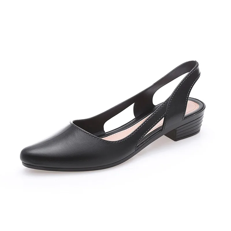 Women's Sandals Leather Casual Solid Color Coarse Following Back Strap Sandals Shallow Mouth Fashion Summer Beach Party Shoes