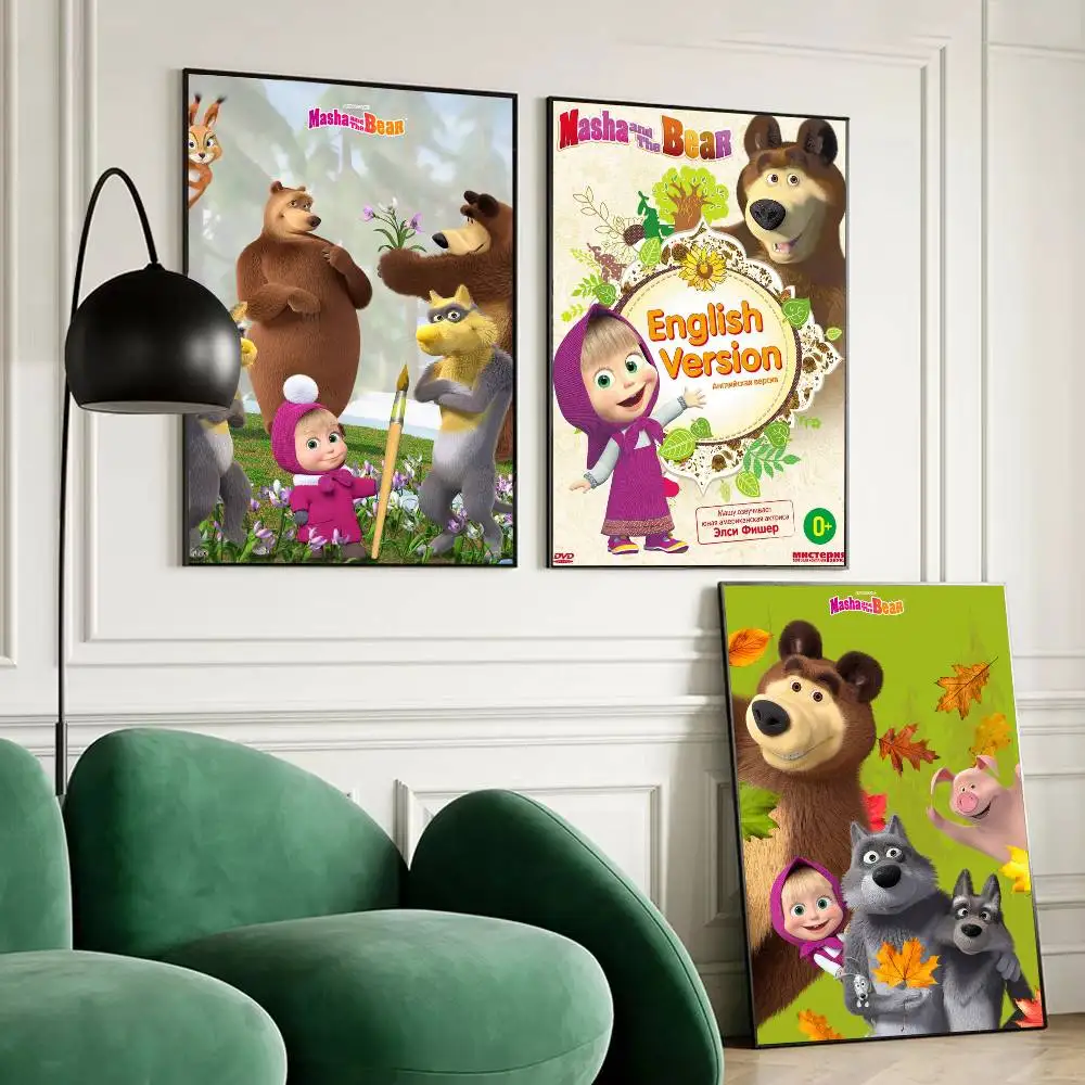 أنيمي-ماشا والدببة ملصق طباعة A5 A4 A3 A2 جدار ديكور فني لغرفة مكتب هدية لمحبي