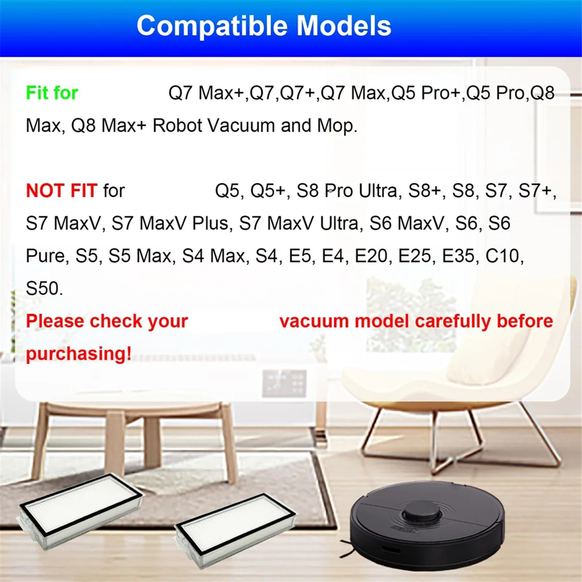 การเปลี่ยนตัวกรองเข้ากันได้สําหรับ Max+,,+, Max, Q5 Pro+, Q5 Pro, Q8 Max, Q8 Max+ เครื่องดูดฝุ่นหุ่นยนต์