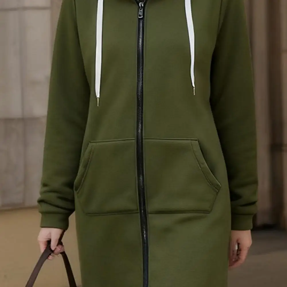 เสื้อแจ็คเก็ตผู้หญิงมีกระเป๋า ซิปแบบสวมหัว มีฮู้ด ทรงโอเวอร์ไซส์ ผ้าฟลีซ เสื้อคลุมตัวยาว มีฮู้ด สไตล์ลำลอง สำหรับฤดูใบไม้ร่วงและฤดูหนาว มีเชือกผูก