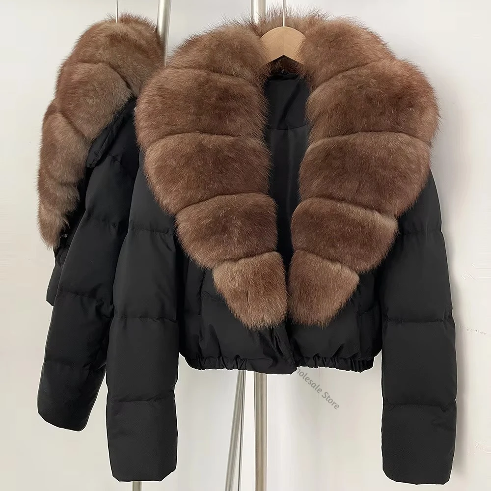 Short Puffer Jacket Big Natural Real Fox Fur Jacket Women Thick White Duck Down Coat Detachable Collar Female New Autumn Winter