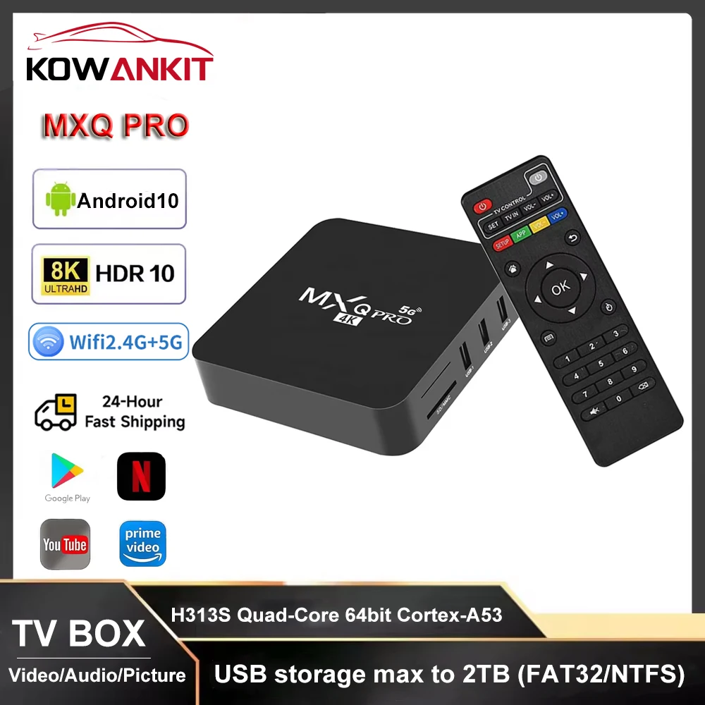 kowankit 2026 MXQ PRO TV Stick Android 9.0 TV Box 5G 4K HDR Wifi Smart TV Box H313S HD Smart TV BOX Control Remoto por Voz Set Top Box
