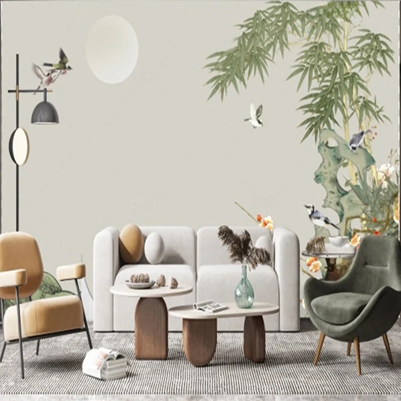 

Custom Chinese Style Mural Wallpaper - Hand-Painted Bamboo and Bird Landscape Art for Living Room Bedroom Wall Decor Background