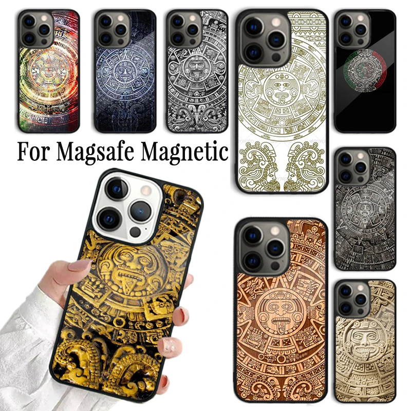 Phone Case For iPhone 16 15 14 13 12 Mini 11 Pro Max Plus Magsafe Magnetic Wireless Charging Cover Aztec Calendar Mayan Native