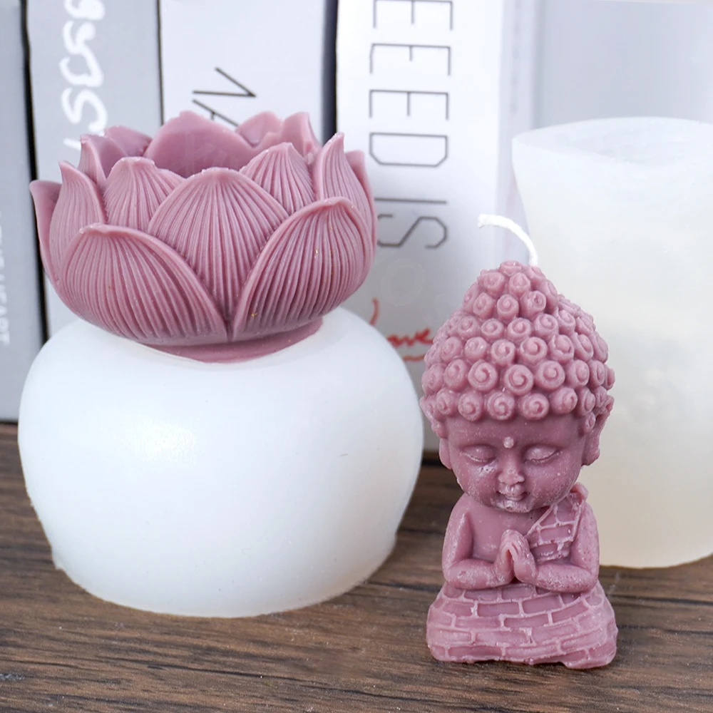 2pcs 3D Buddha Candle Silicone Mold DIY Amitabha Buddha Shape Church Candle Wax Mould Candle Holder Cement Plaster Mold Supplies