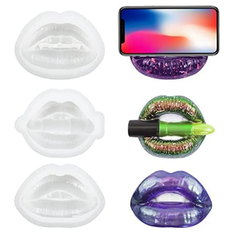 

3 Pcs Lips Resin Mold 3D Phone Holder Phone Stand Molds Resin Art Molds Ornament Silicone UV Epoxy Casting Molds