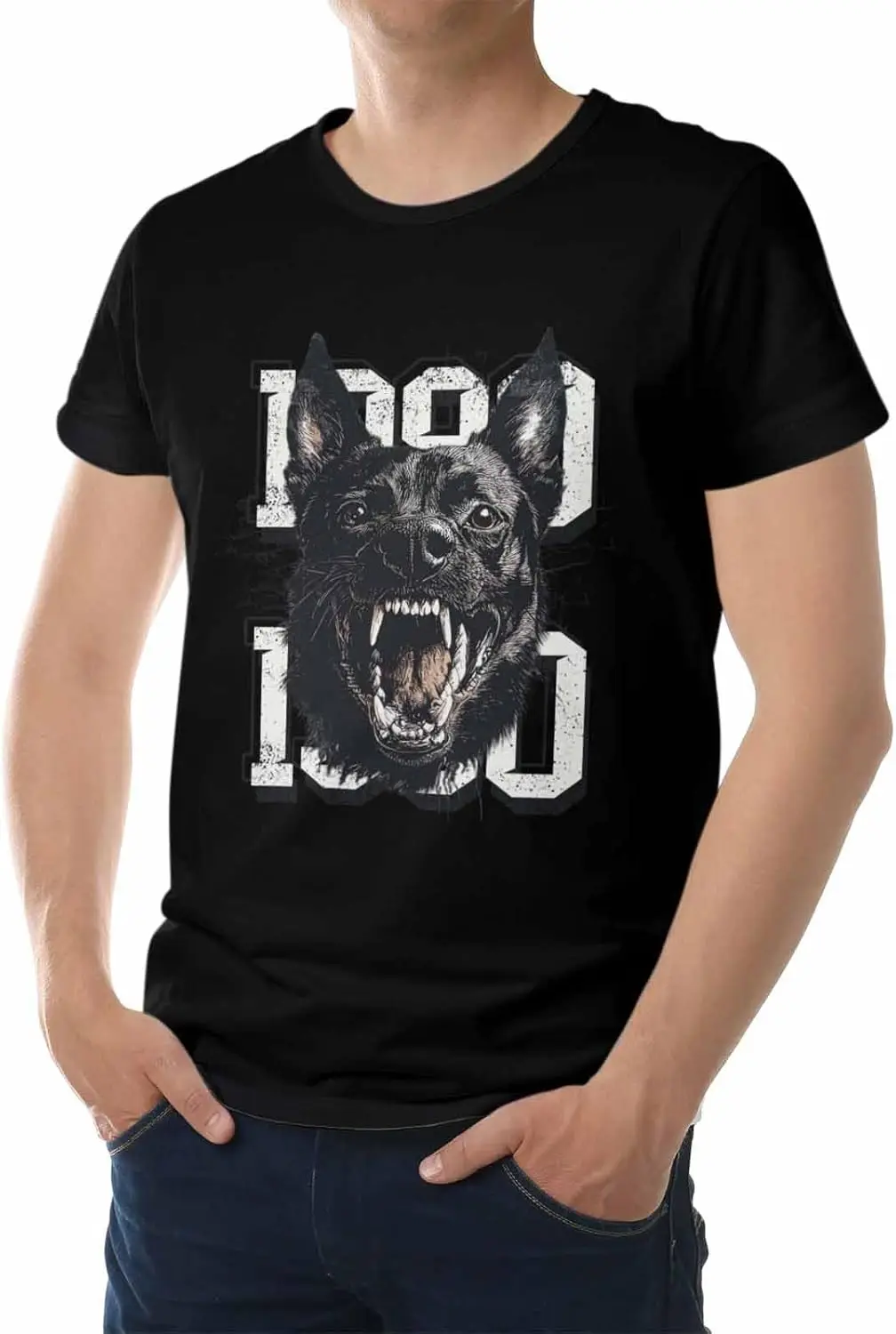 Men's T-Shirt, Novelty Graphic T-Shirt Black Dog Head Barking Cotton Crew Neck Men's Short Sleeve Basic Tshirts Black-L