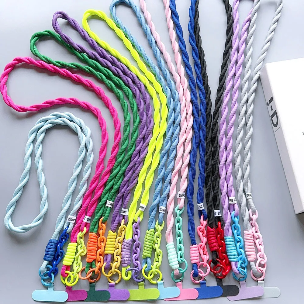 Twisted Rope Phone Strap Shoulder Neck Band Colorful Metal Buckle Plastic Key Chain For T-Card Anti-lost Crossbody Long Lanyard