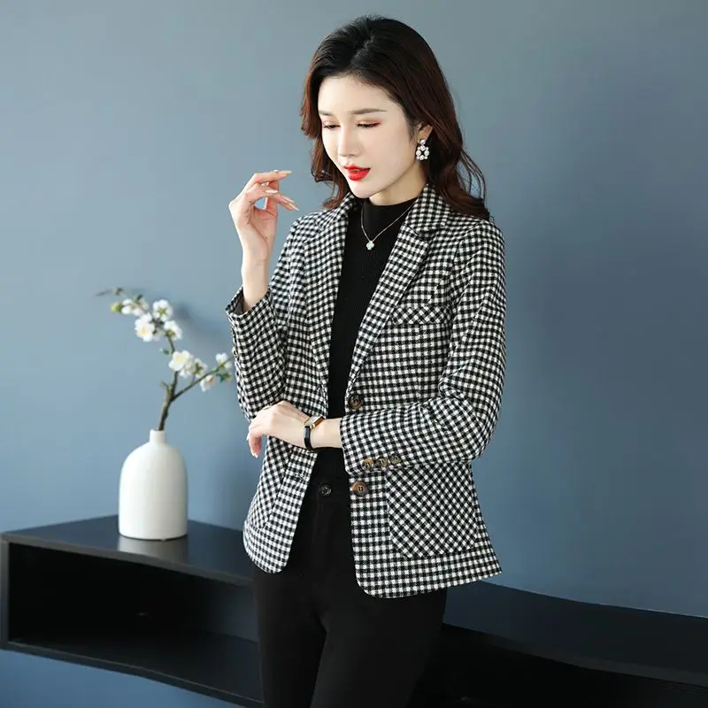 

Ladies New Fashion Autumn Lattice Suit Blazer Women Clothing Woman Office Wear Casual Nice OL Jacket Female Girls Coats PA1093