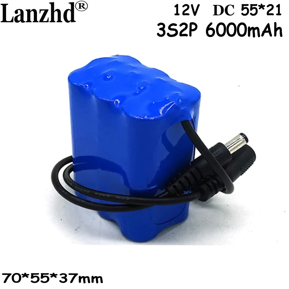 18650 Lithium Battery Pack 3S2P 12V DC 55*21 For vacuum cleaner Sweeper Medical Electric Toy tool Solar lamp DC 5521 6000mAh