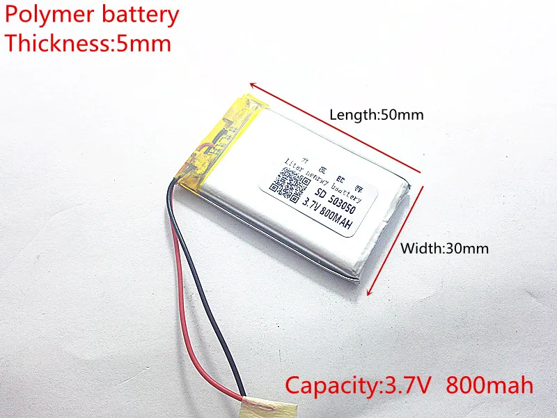 3.7V 800mAh 503050 Lithium Polymer Li-Po li ion Rechargeable Battery cells For Mp3 MP4 MP5 GPS  mobile bluetooth