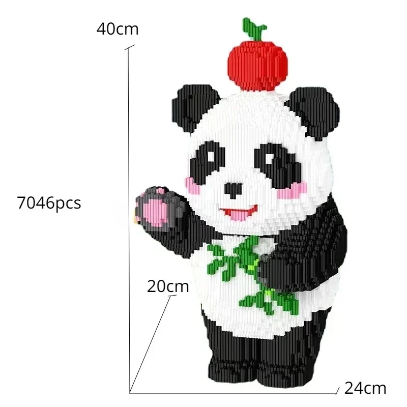 40cm Apple Panda Building Block Adult Assembly Super Large Puzzle Birthday Gift for Boys and Girls 7000+pcs