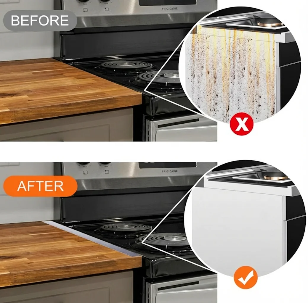 Telescopic Stainless Steel Kitchen Stove Gap Filler Cover Heat Resistant Anti-oil Sealing Strip 1PC Stove Counter Gap Guard Easy