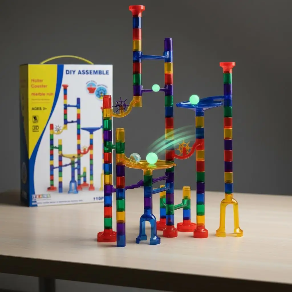 

Набор для игры в Marble Run, 110 деталей, лабиринт из шариков, развивающая головоломка, с 10 светящимися в темноте шариками + 20 стеклянными шариками, развивающая игра