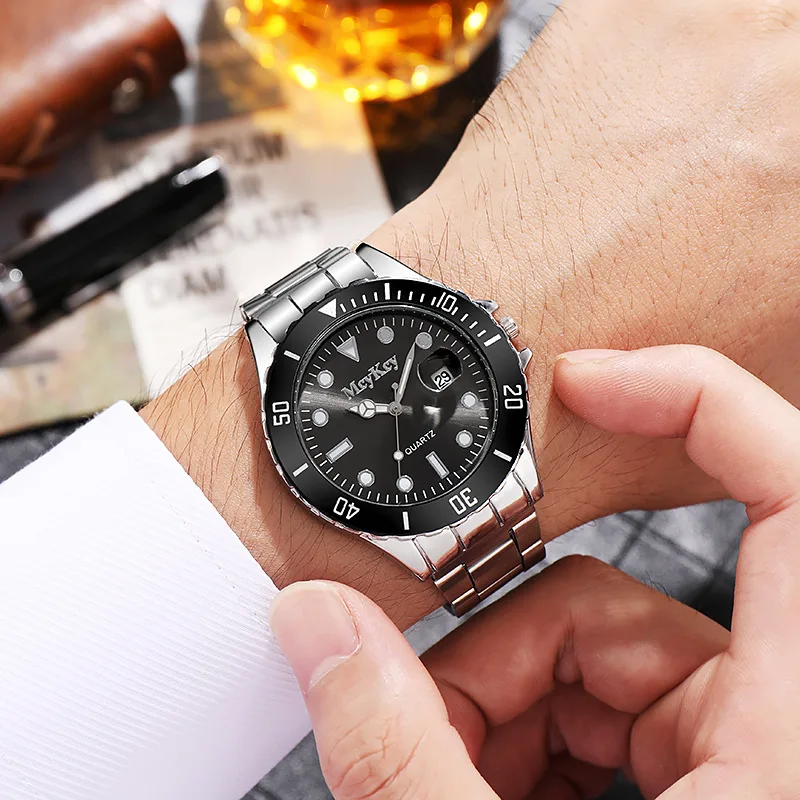 Luxo marca superior relógio masculino prata aço inoxidável negócios calendário luminoso à prova dwaterproof água digital relógios de pulso quartzo relogio