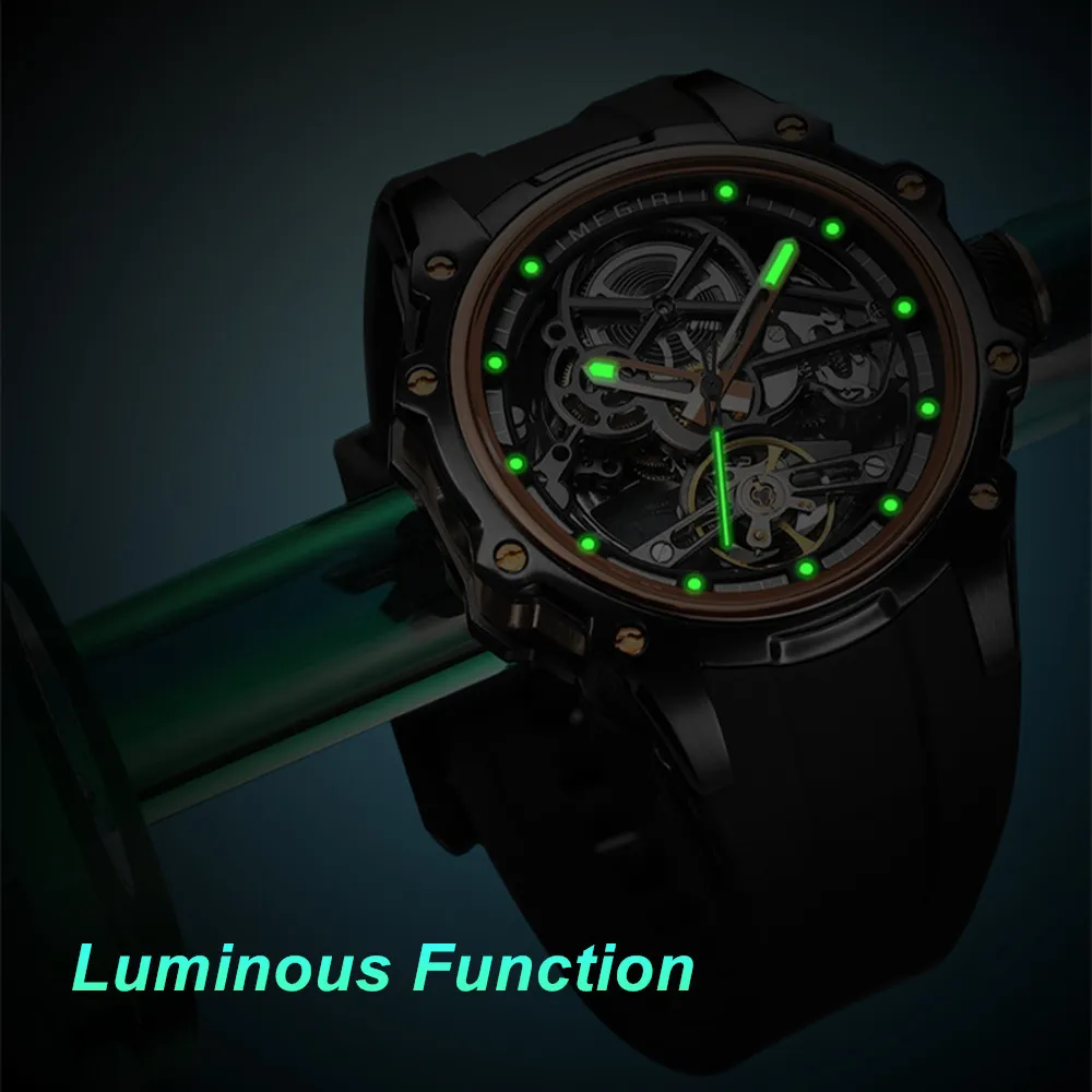 MEGIR Fashion Men\'s Full Automatic Watches Hollow Out Luminous Sports Mechanical Watch Waterproof Wristwatches Reloj Hombre 2243