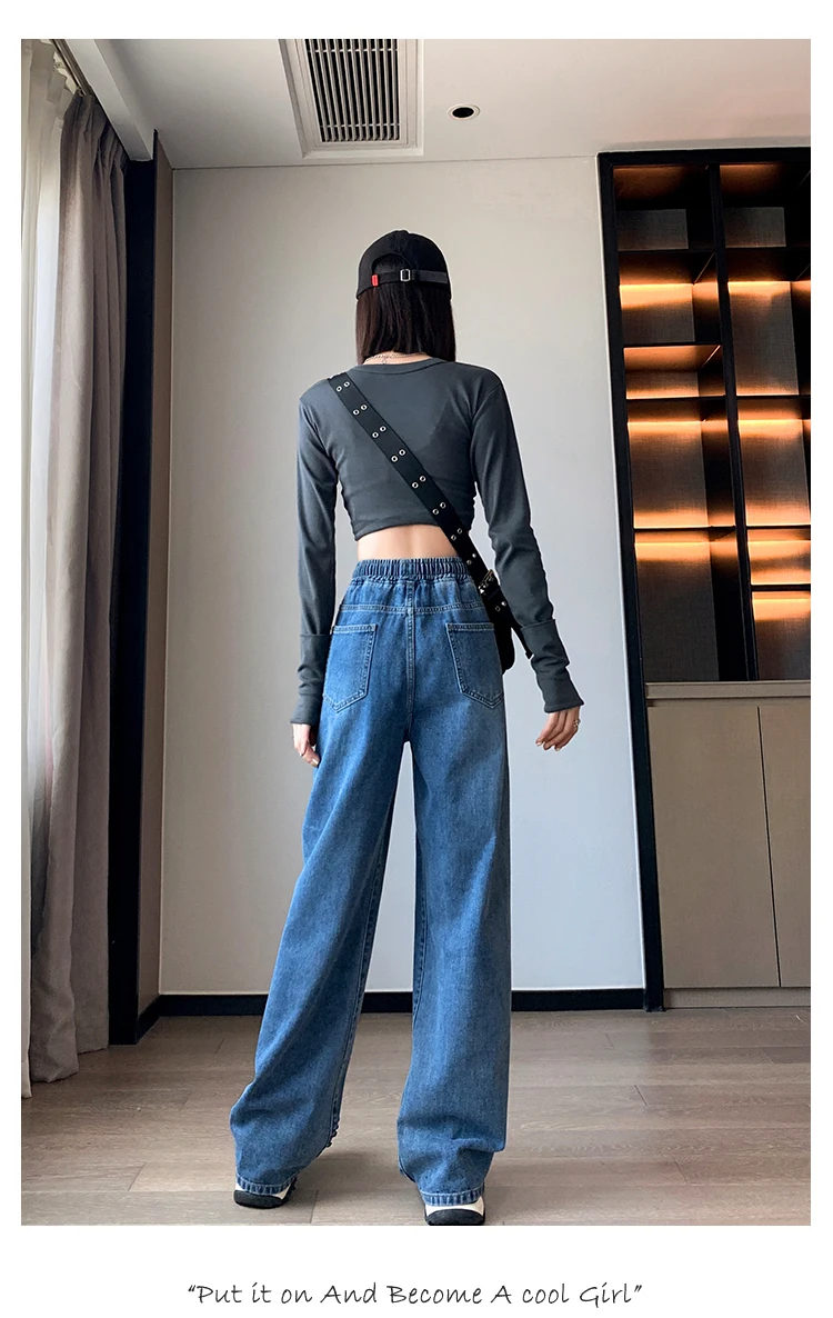 L-6XL حجم كبير الجينز امرأة عالية الخصر ربيع 2025 جديد وصول الأزرق اللون الجينز للنساء واسعة الساق فضفاض السراويل الإناث السراويل #6