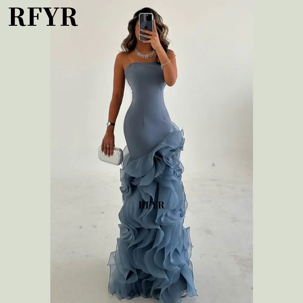 RFYR ไม่สมมาตรชุดราตรีฉัตรชั้นชุดผู้หญิง Mermaid Evening Dresses ชุดอย่างเป็นทางการที่กําหนดเอง