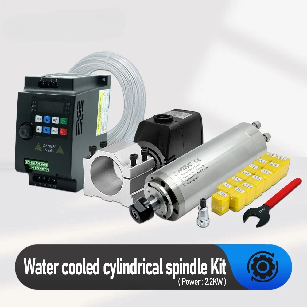 220v ER20 2.2kw Round Water Cooling Spindle 24000RPM +2.2kw VFD 50/60hz  +Water Pump +80mm Bracket 2200W Spindle Motor