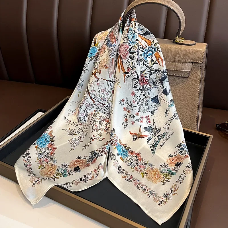 2024 Luxury Silk Shawl Square Scarf for Women Satin Hijab Fashion Wraps Neckerchief Female Hair Bands Ribbon Headband Bandana