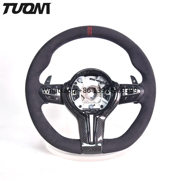 Customized M Performance Suede Red Top Stripe Carbon Fiber Steering Wheel for BMW F30 F10 X5 F15 M3 F80