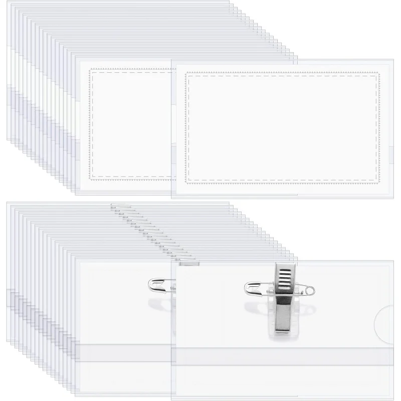 

100 Pcs Pin Style Combi Clip Horizontal Name Badge Holders with Clip and Pin Inserts Fit Clear Soft Name Holders Transparent