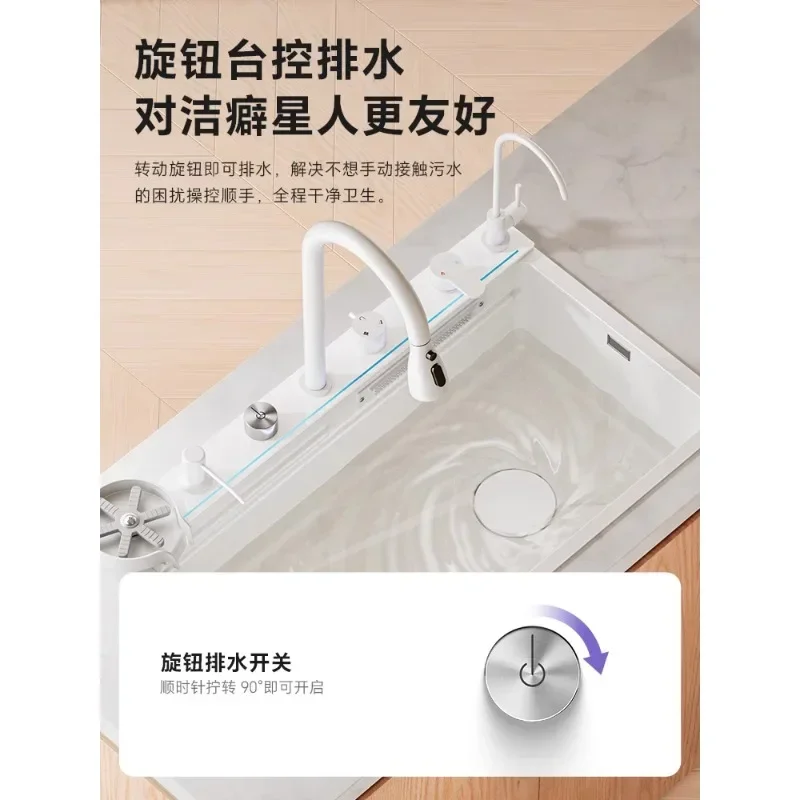 Thickened waterfall sink large single sink vegetable basin kitchen household under counter basin dishwasher