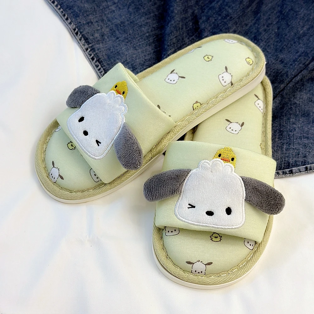 Sanrio Cartoon Pochacco Slippers Floor Slippers Breathable Comfortable Indoor Slippers Flat Casual Non-slip Girl Home Shoes