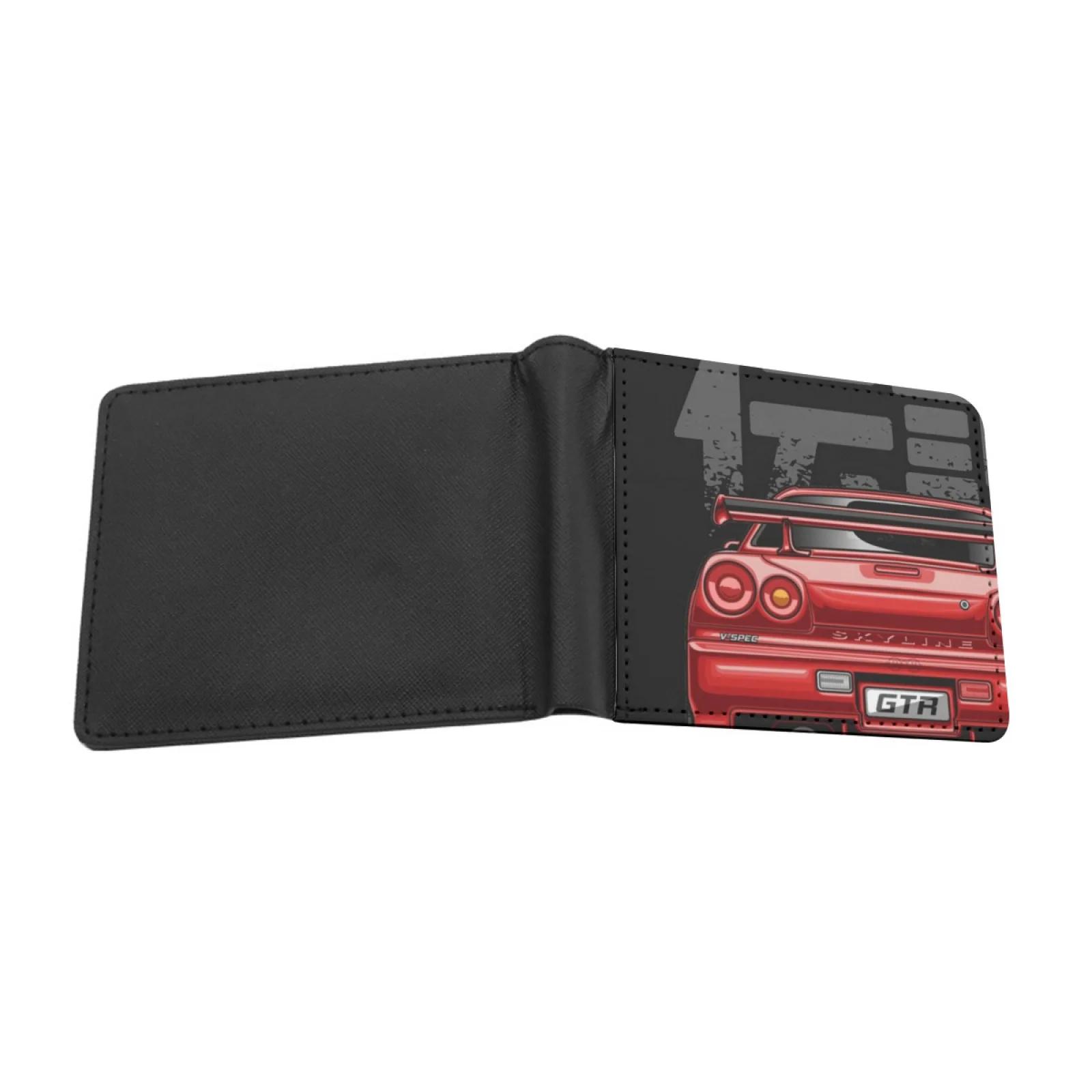 Monster Skyline Gtr R34 Candy Red Personalized Men's Leather Wallet Card Money Bag Pu Leather Wallet Cars Cartoons Automotive