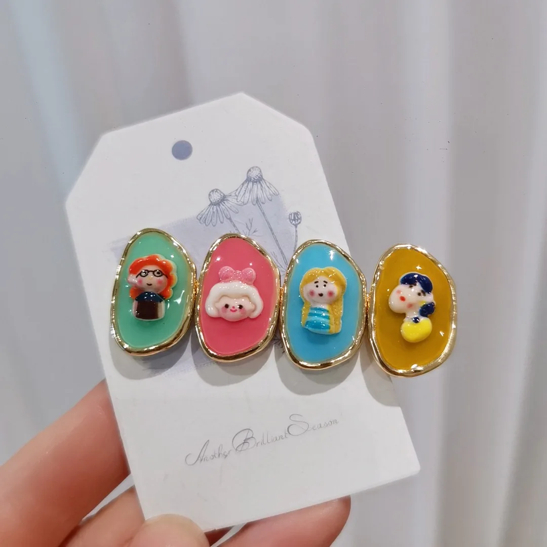 

3187 Wholesale Summer Ice Cream Color Cute Cartoon Avatar Girl Hair Clip Side Clip Crystal Resin Handmade Hair Accessory Clip