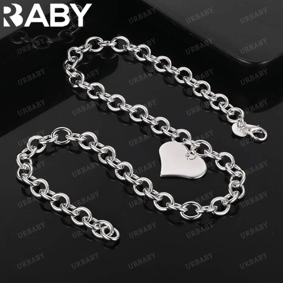 

URBABY 925 Sterling Silver 45cm Heart Necklace For Women Anniversary Gift Popular Wild Fashion Romantic Jewelry