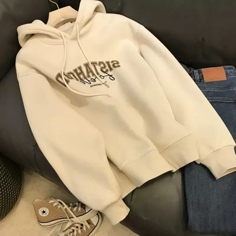 American retro wide print women's sweatshirt for autumn and winter casual top new style fun and beautiful