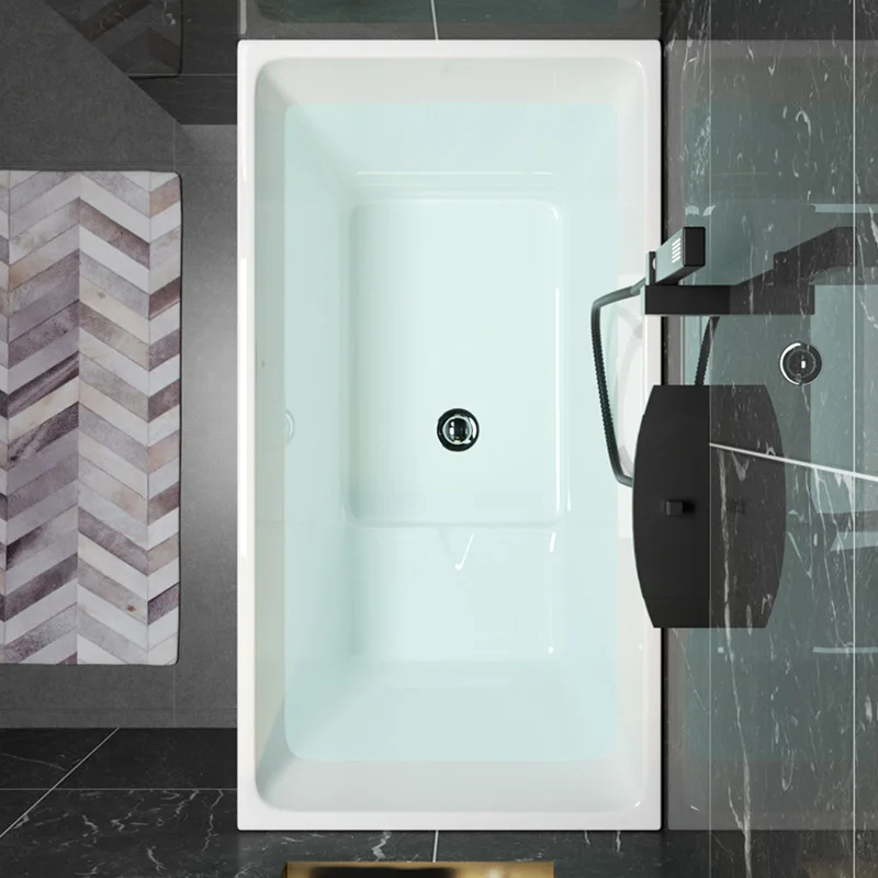 Bak mandi rendam dalam akrilik berdiri sendiri untuk apartemen kecil, gaya Jepang rumahan, bak mandi mini persegi kecil ala selebgram