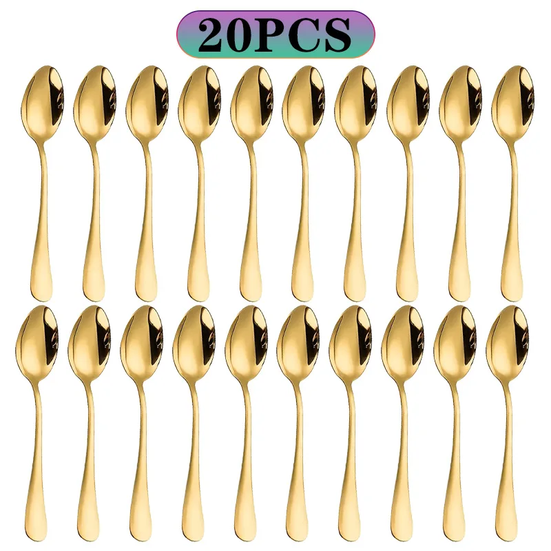 6/10/20Pcs Stainless Steel Small Gold Spoons Mini Coffee Tea Dessert Ice Cream Stirring Spoon Set Kitchen Accessories