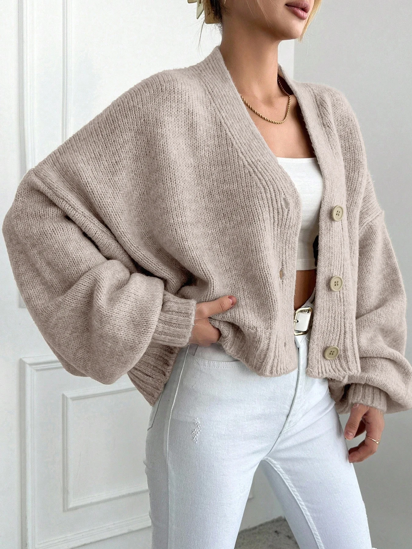 Cardigan tricoté pour femmes, pull ample à manches chauve-souris, épaules tombantes, boutons, mode décontractée pour dames, automne hiver