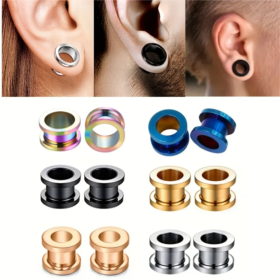 New 2pcs Colorful Anodized Stainless Steel Screw Fit Ear Flesh Tunnel Earring Plug Expander Body Jewelry Piercing Earlet Gauges