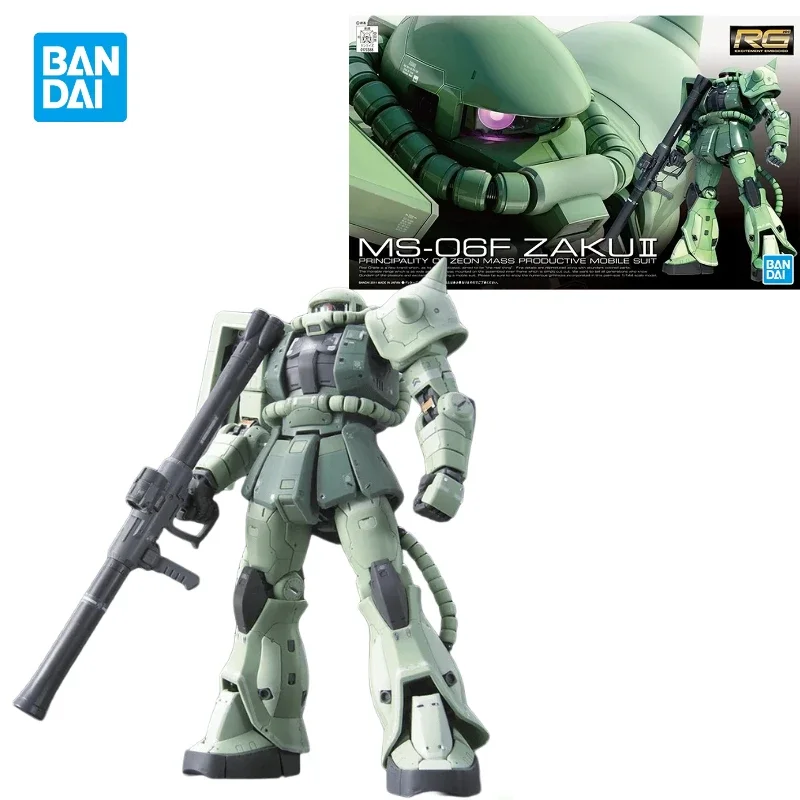 In Stock Original Bandai Gundam RG 1/144 MS-06F ZAKU II Assembly Anime Action Figure Model Toys Collection Ornaments Kids Gifts