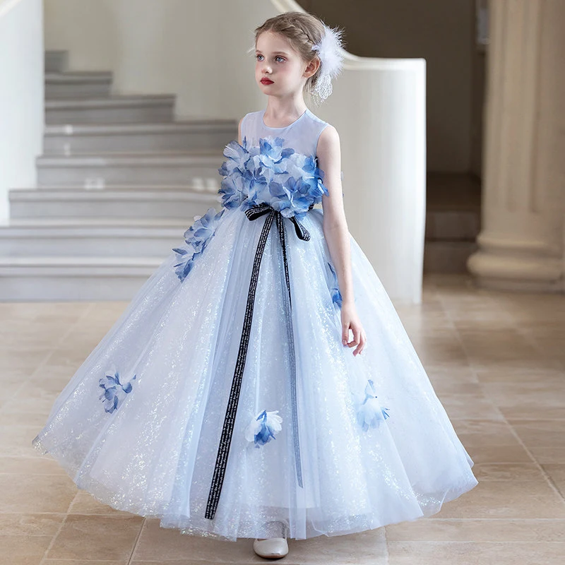 

2026 New Luxury Nobility Girls' Evening Gown With Train Fashion Princess Dress Runway Model Host Fashion Show Party Birthday