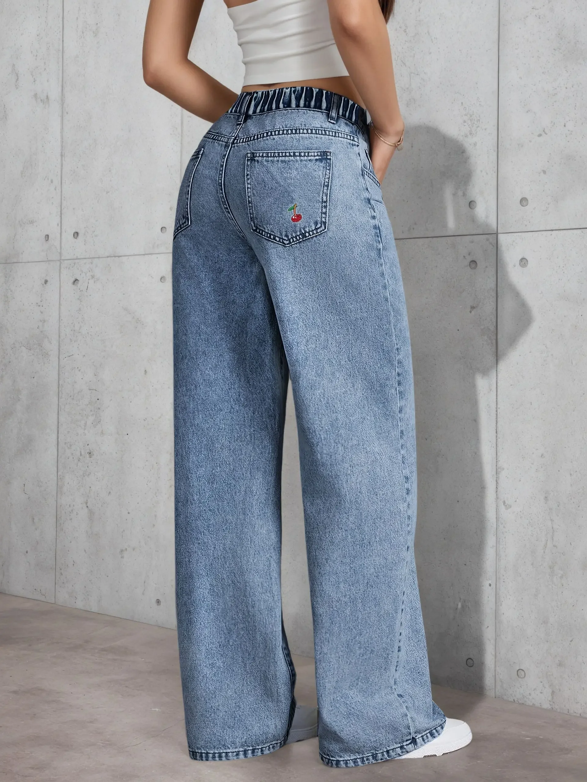 New Y2k Jeans For Woman Vintage Stone Wash Distressed Slim Fit Stretch  Blossom Embroidery Denim Pants 2025 Trend