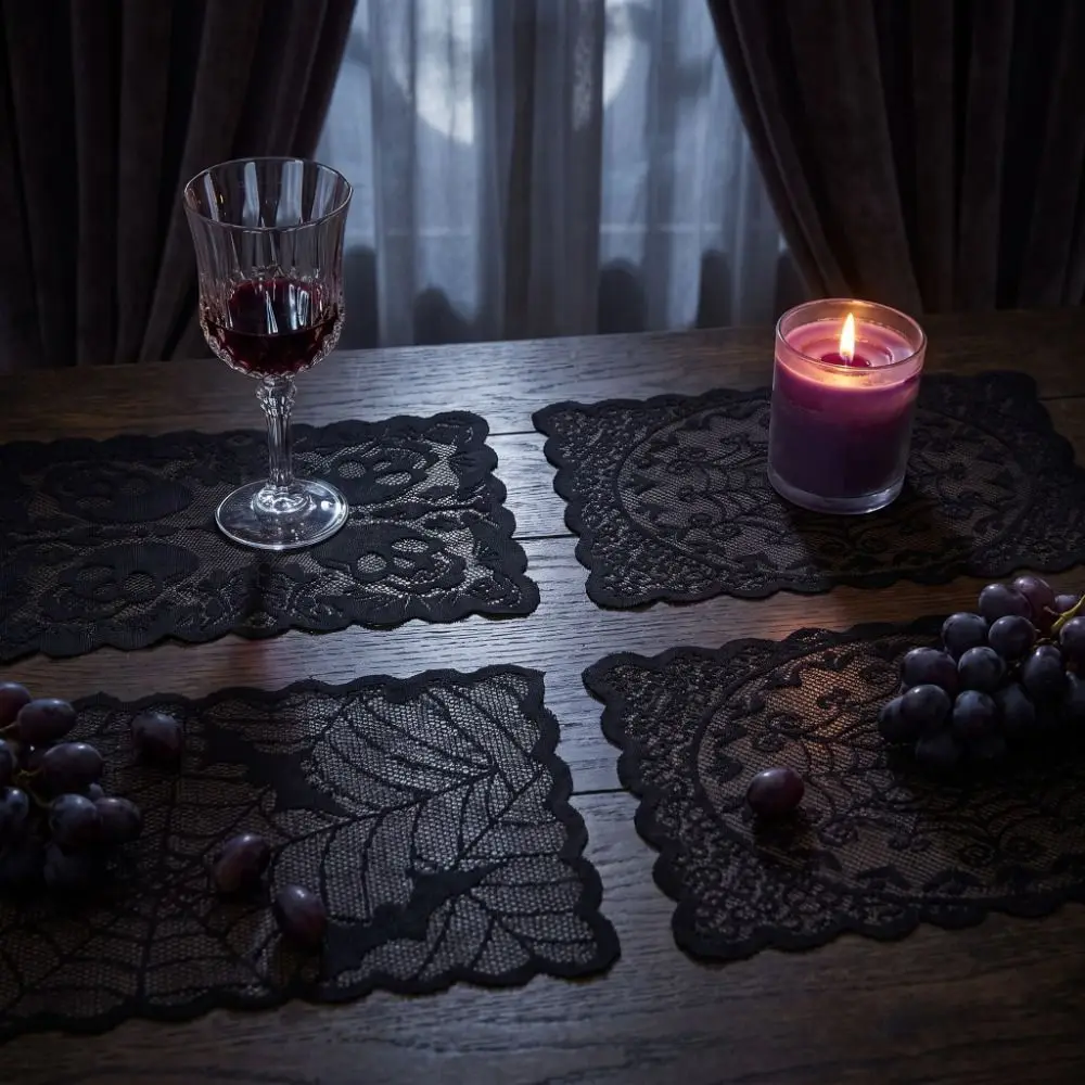 Gothic Style Halloween Placemats Spider Web Decoration Dining Mat Coaster Heat Insulation Table Napkins Table Decorations