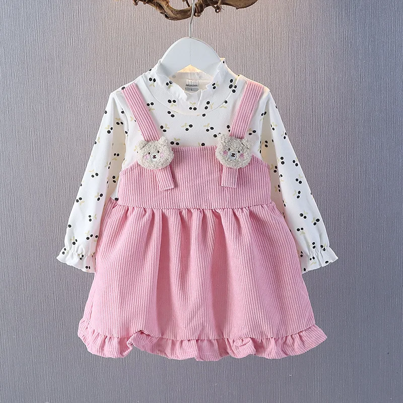 Girls Casual Dresses Cute Cherry Bear Suspenders Dress Kids Clothes for 2 To 6 Years Girls Clothes Princess Dress