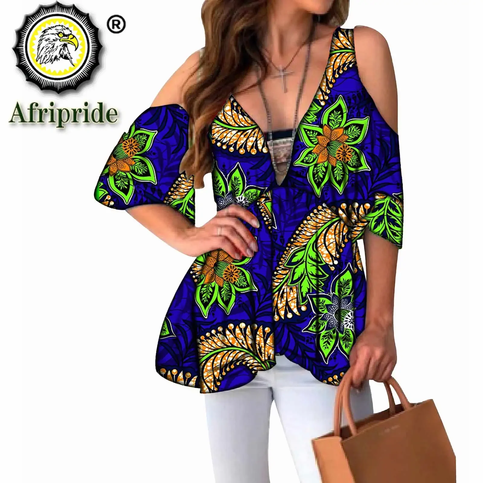 Camisa africana de moda para mujer, Top corto con estampado de Ankara, Batik de cera, ropa Africana Bazin Riche, ropa informal de talla grande S2024014