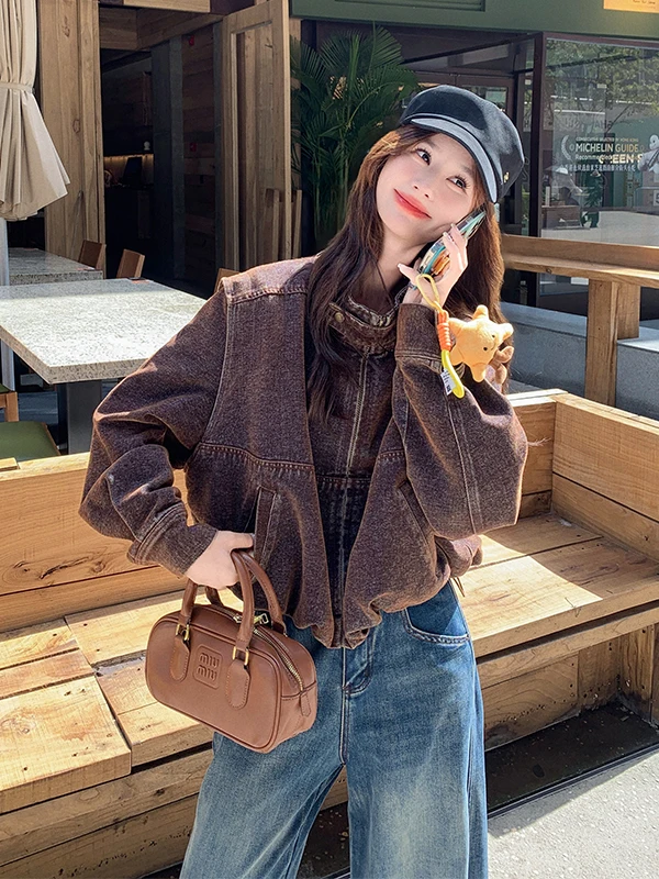 

Ele ort Plu Floing Denim Jaet for Women Casual Sle Spring Autumn New Arrival Vintage Look Warmth Guaranteed