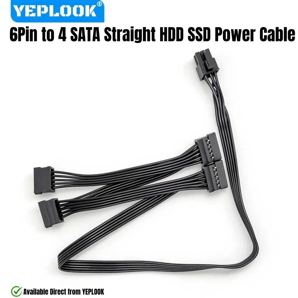 

YEPLOOK 6Pin to 4x SATA Straight, SSD HDD Power Cable for Corsair CX750, CX650, CX600, CX550, CX500, CX450, CX430 Modular Powers