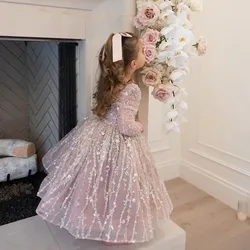 Customized Pink Tulle Flower Girl Dress for Wedding Lace Appliques Princess Kids Birthday Party First Communion Ball Gowns