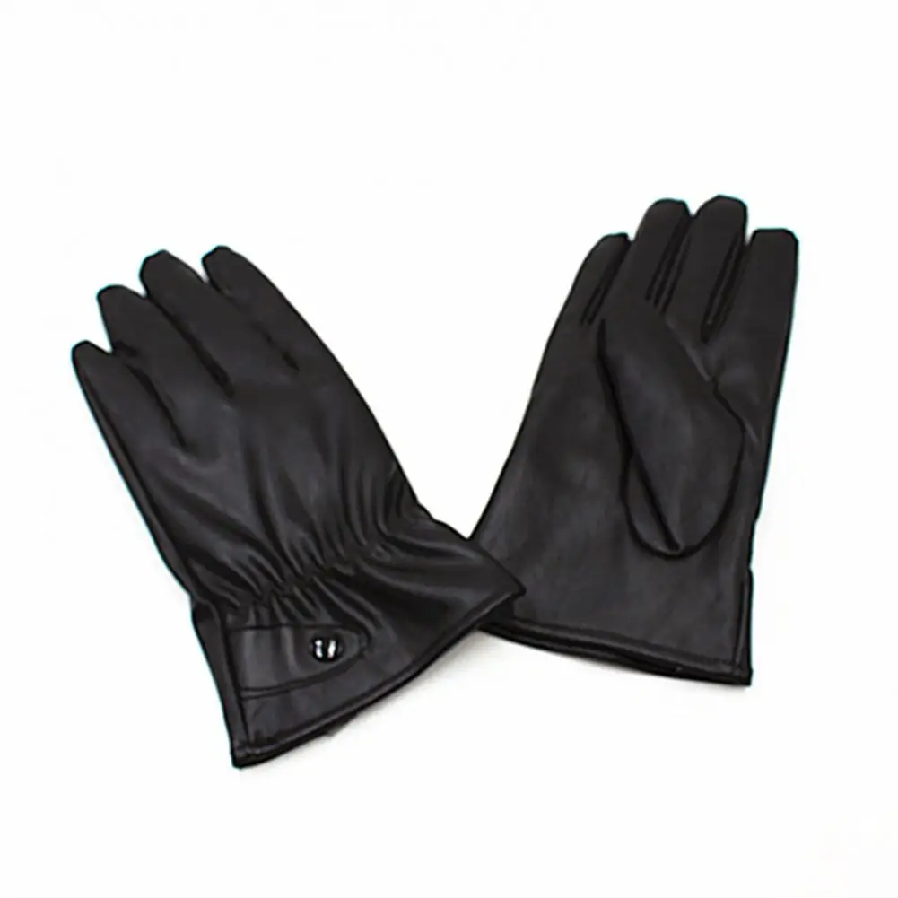 Plush Fleece Gloves Cozy Fleece-lined Gloves Windproof Men's Motor Gloves with Touch Screen Anti-slip Faux Leather for Warmth