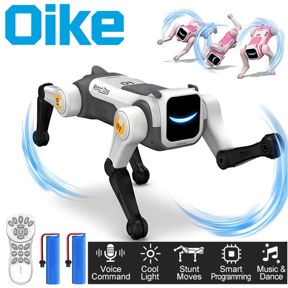 Oike Remote Control Smart AI RC Robot Dog Intelligent Mechanical Dog Voice Dialogue Magic Stunt Flip Moves Sing Dance Gift Toy